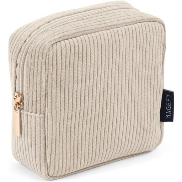Small Makeup Bag Corduroy Cosmetic Pouch Mini Travel Bag with Pockets for Women - Picture 1 of 7